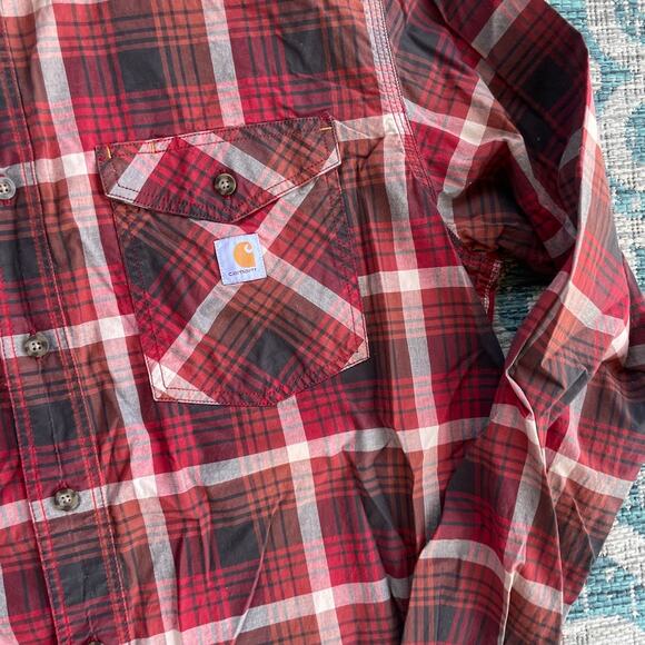 Carhartt Men's Tall Plaid Relaxed Fit Flannel Shirt Red Black - Size XL - Picture 4 of 10